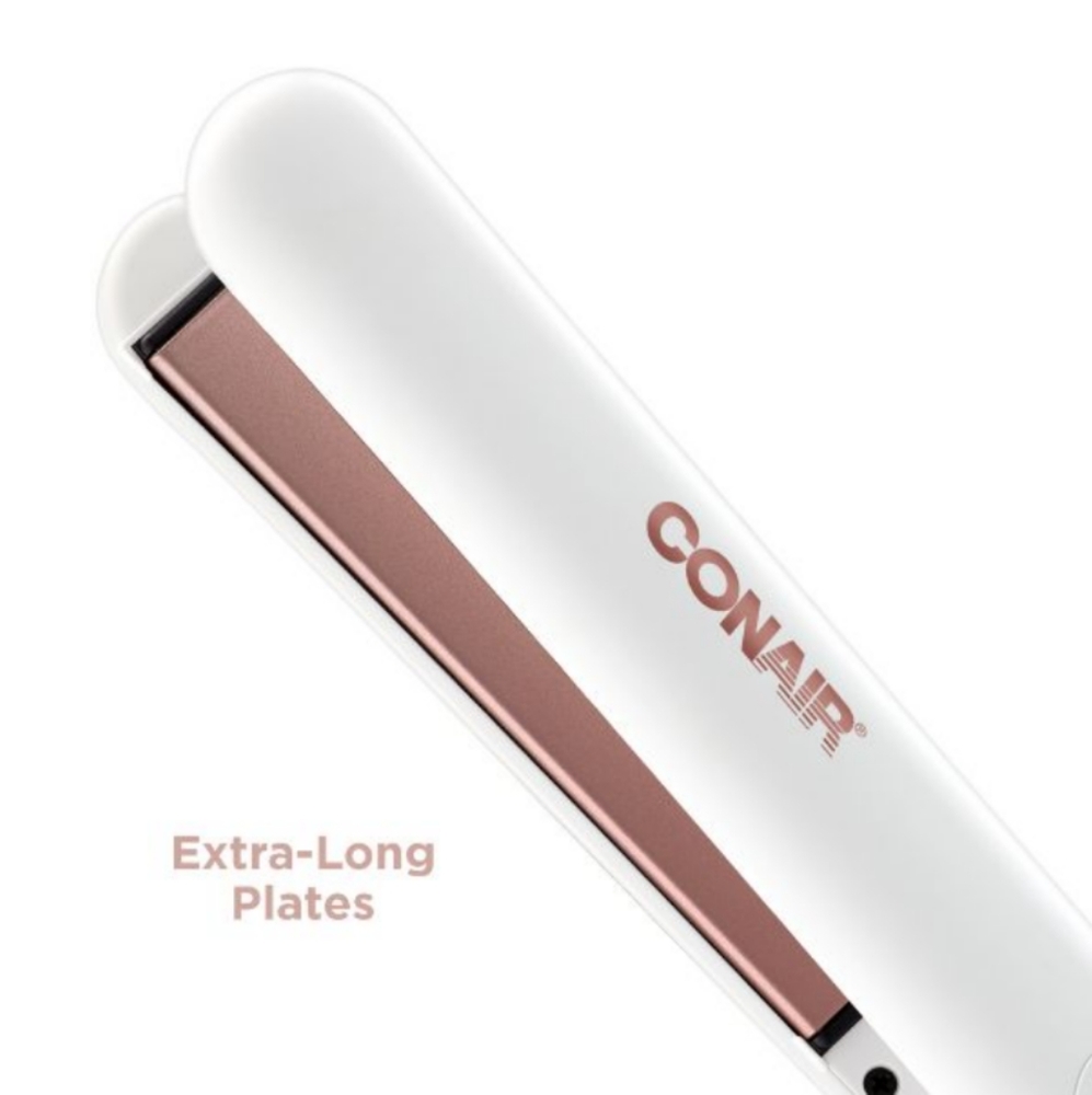 Conair Double Ceramic Flat Iron, 1 Inch, White/Rose Gold